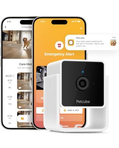 Petcube Cam | Indoor Wi-Fi Pet and Security Camera with Phone App, Pet Monitor with 2-Way Audio and Video, Night Vision, 1080p HD Video and Smart Alerts for Ultimate Home Security