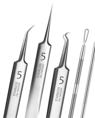5pcs Blackhead Remover Tweezers Pimple Popper Tool Kit, Precision Acne Needle Comedone Blackhead Tweezers Extractor Removal Whitehead Popping Zit for Nose Face Skin Blemish Extractor Tool