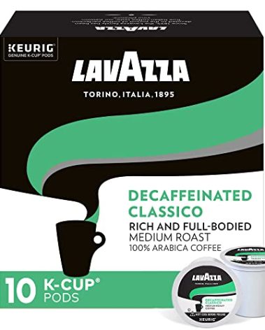 Lavazza Classico Decaf Single-Serve Coffee K-Cups for Keurig Brewer, Medium Roast, 10 Count Box ,Rich and full-bodied flavor delivers a uniquely intense aroma of dried fruits, 100% arabica coffees