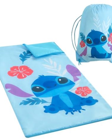 Disney Stitch 2 Piece Slumber Set with Sling Bag and Sleeping Bag with Zip Around Closure, 54"x30"