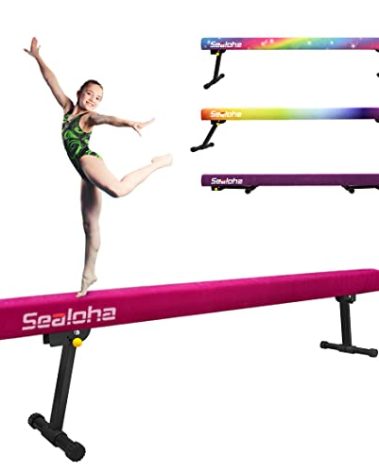 Sealoha 8ft Ultrasimple Adjustable&Foldable Balance Beam,High-Low Floor Beam Suede Gymnastics Equipment, Gymnastics Beam for Training&Professional HomeTraining (Gym Beam, Pink, 8ft)