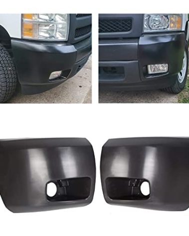 ECOTRIC Front Bumper End Cap Compatible with 2007-2013 Chevrolet Silverado 1500 GM1005147 15891682 GM1004147 15891681 GM1004147C GM1005147C Bumper Corner Extension Cover W/Fog Light Hole