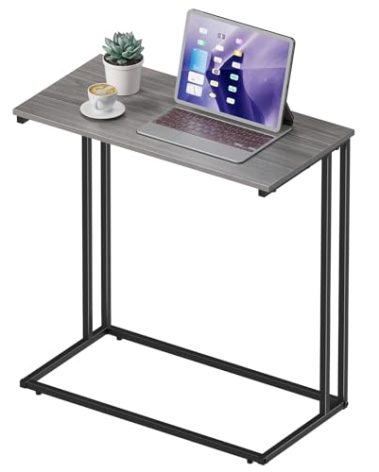 CAMOAT C-Shaped Side Table, Modern End Table with Metal Frame, Space Saving Design for Living Room，Large Surface Couch Table for Bedroom, and Home Office，24 x 12 x 24 inches (Grey)