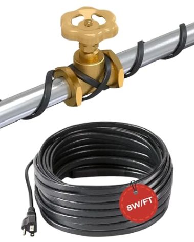 H&G Lifestyles 8W/FT Heat Cable for Water Pipes, Self-Regulating Heat Tape for Pipe Freeze Protection,Snow De-icing Heating Cable for Winter,Keeps Water Flowing at -40°F,18FT