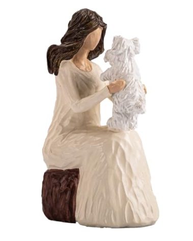 Elegondrar Woman with Dog Figurines, Westie Gifts for Dog Lovers, Ideal for Birthday, Thanksgiving, Christmas, White Hand-Painted Sculpture for Home Office Tabletop Shelf Decor