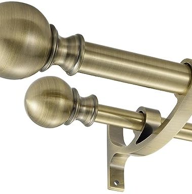 Antique Bronze Double Curtain Rods, 72-144 Inches, Telescoping with Round Finials