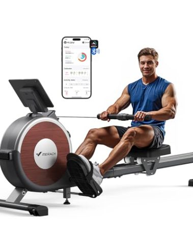 Merach Rowing Machine, Magnetic Rower Machine for Home, 16 Levels of Quiet Resistance, Dual Slide Rail with Max 350lb Weight Capacity, App Compatible with LCD Monitor, Q1S