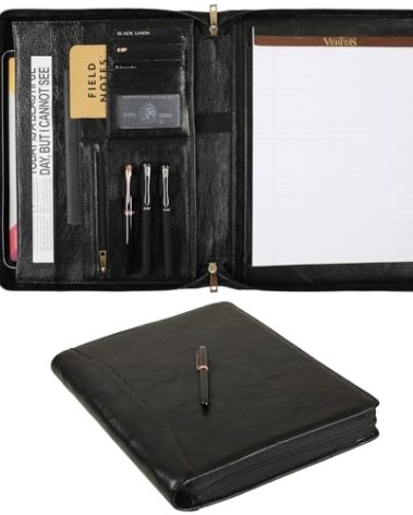 GZRHKJ Genuine Leather Portfolio,11"×14" Padfolio Organizer with Zipper,Professioal Business Portfolio Padfolio for Men and Women,Personalized Engraved Padfolios