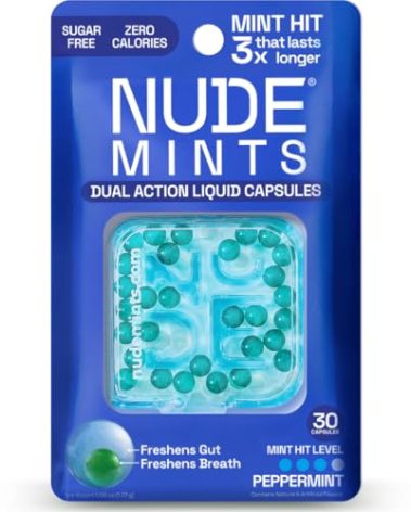 NUDE MINTS | Dual Action Liquid Capsules | Mouth Watering Mint - Lasts 3X Longer - 3X Stronger - Extreme Bad Breath Treatment For Adults - Sugar Free, 0 Calorie - Peppermint - 5 Pack - 150 Capsules