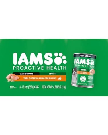 IAMS Proactive Health Adult Wet Dog Food Classic Ground with Chicken and Rice, 13 oz. Cans (6 Count, Pack of 1)