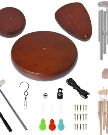 Wind Chime Replacement Parts, 28 PCS Windchime Repair Kit Including Round Top, Clapper, Wind Catcher, 19.6FT Nylon Cord, DIY Wind Chime Supplies (Dark Brown)