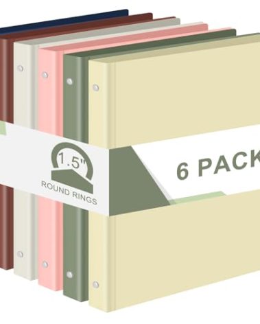 Fulmoon 6 Pack Plastic 3 Ring Binder Assorted Colors Economy Flexible Round Ring Presentation Binders with Pocket for Office School Meeting(1.5 Inch,Morandi Colors)