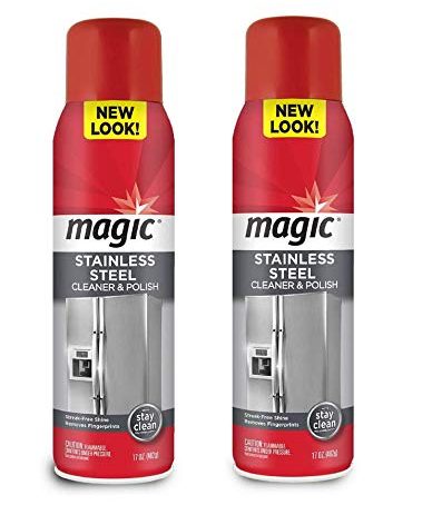 Magic Stainless Steel Cleaner Aerosol - 17 Ounce (2 Pack)- Removes Fingerprints Residue Water Marks and Grease from Appliances - Refrigerator Dishwasher Oven Grill