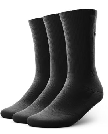 Outway Flagship Black Crew Socks, Moisture-Wicking Athletic Calf Socks with Arch Support for Men and Women, Size M/L - 3 Pack