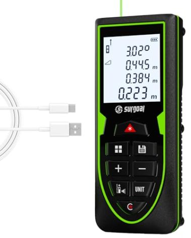 Green Laser Distance Meter 393.7ft – USB Rechargeable Digital Laser Measure with Angle Sensor, Backlit LCD, Area/Volume/Pythagorean, ±3mm Accuracy, Electronic Measuring Tool for Construction & DIY