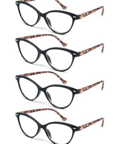 HEEYYOK Women Reading Glasses 4-Pack,Cateye Readers Glasses Small Face Comfort Spring Hinge 3.00