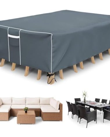 Gasadar Patio Furniture Covers, Outdoor Furniture Cover Waterproof, General Purpose, Outside Table and Chair Covers, Heavy Duty 600D 126L x 64W x 29H inch, Grey