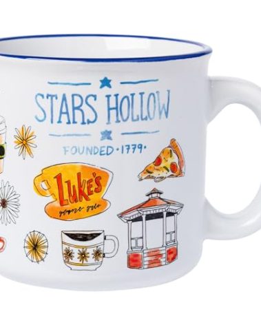 Silver Buffalo Gilmore Girls Luke's Featuring Iconic Stars Hollow Locations Ceramic Camper Mug, 20 Ounces