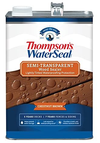 Thompson’s WaterSeal Semi-Transparent Waterproofing Wood Stain and Sealer, Chestnut Brown, 1 Gallon