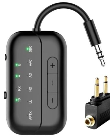 2025 Upgraded Pro Bluetooth 5.4 Transmitter Receiver,2-in-1 Airplane Wireless Adapter for Flight,TV,PC,Gym,Switch,Supports to 2 AirPods/Headphones;Audio AUX Receiver for Car/Home Stereo
