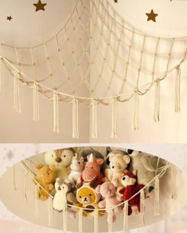 Stuffed Animal Storage Hammock or Net Corner - Large Toy Hammock Net for Stuffed Animals Room Decor - Cute Stuff Animal Organizer Plush Holder - Kids Baby Nursery Essentials Wall Bedroom Home Decor