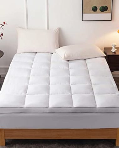 DROVAN Mattress Topper Olympic Queen Size - Extra Thick Mattress Pad Cover - Pillow Top Deep Pocket with Breathable 7D Spiral Fiber Filling Cooling Mattress Cover, Super Queen
