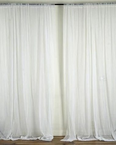 TABLECLOTHSFACTORY 10FT Fire Retardant White Sheer Voil Curtain Panel Backdrop - Premium Collection