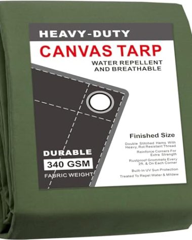 CARTMAN Finished Size 16x20 Feet Canvas Tarp with Rustproof Grommets, Heavy Duty Multipurpose Tarpaulin Cover for Canopy Tent, Roof, Camping, Woodpile