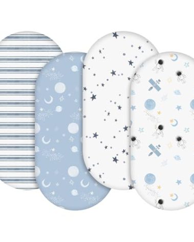 Gllquen Baby Bassinet Sheets 4 Pack, Breathable Cozy Fitted Mattress Sheet, Elastic Travel Crib Fashionable Pattern, Standard Cradle Safe Sheets for Baby Boys Girls 32"x16"(Astronaut)