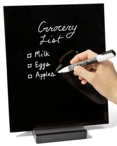 Acrylic Black Dry Erase Board with Stand – 10"x12" Desk Whiteboard for Office, Home or School – Reusable Desk Blackboard with Marker – Portable Chalkboard Easel for Notes, Reminders & to-Do Lists