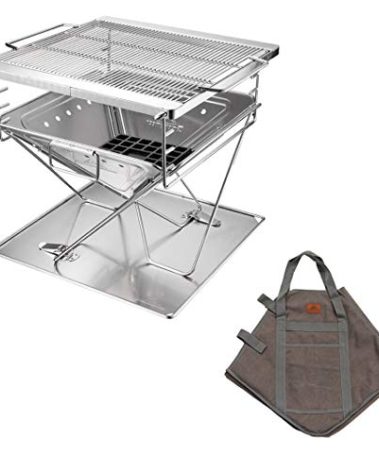 CAMPINGMOON 3-in-1 Portable Stainless Steel Wood Burning Grill and Fire Pit 14x15.35-inch with Carrying Bag MT-035
