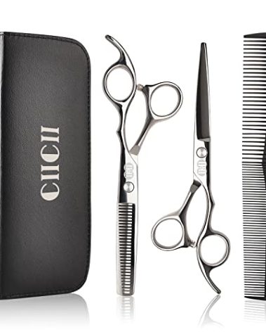 CIICII Hair Cutting Scissors Shears Set, Professional Hairdressing Scissors Kit (Hair Beard Trimming Shaping Grooming Thinning Shears) for Men Women Hairdresser Home Salon Barber Haircut Kit (Silver)