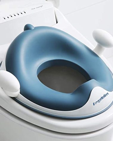 ANGELBLISS Baby Potty Training Toilet Seat with Soft Cushion Handles, Haute Collection, Double Anti-Slip Design and Splash Guard for Boys and Girls (Blue)
