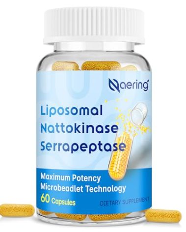 Liposomal Nattokinase 12,000 FU Serrapeptase 360,000 SPU Enzyme Supplement - Enriched with Synergistic Enzymes and Nutrient Blend & Inulin for Circulatory, Gut, Digestion 60 Capsules (1 Bottle)