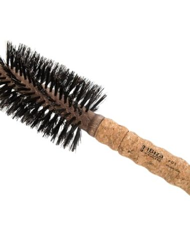 Ibiza Hair Round Boar Bristle Brush (G5-70mm) | Hybrid Swirled Boar & Carbon Fiber Nylon Bristles with Cork Handle | Ideal for Coarse & Frizzy Hair | Adds Texture & Shine for Medium to Long Styles