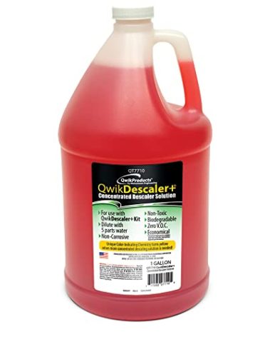 QwikDescaler + Concentrated Descaler Solution, Tankless Water Heater Descaling Solvent for Heat Exchanger, Quickly Dissolves Scale, Lime, Tarnish and Deposits, 1 Gallon