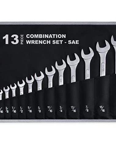 13-Piece Complete SAE Combination Wrench Set in Roll-up Pouch, No Skipped Inch Sizes from 1/4” to 1” | Best Value Wrench Set, Ideal for General Household, Garage, Workshop, Auto Repairs, Emergency