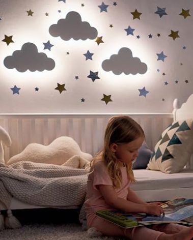 Cloud Light for Wall (Pack of 1) with Star Wall Decals for Nursery Decor – Rechargeable & 3-Level Dimmer Cloud Lamp - Nursery Lighting for Baby Room Decor