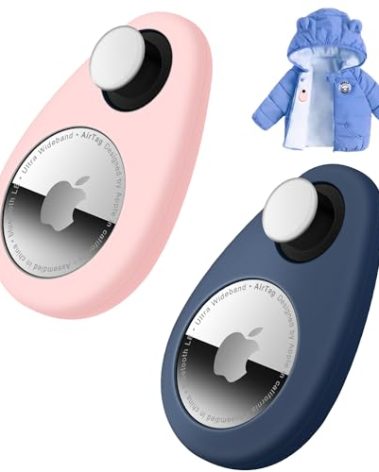 for Airtag Holder for Kids Baby Toddler Hidden 2 Pack GPS Tracker Case, Anti-Removal Airtag Silicone Case with Safety Pins, Suitable for Children, Elderly, Pets, Backpack, Luggage (Blue+Pink)