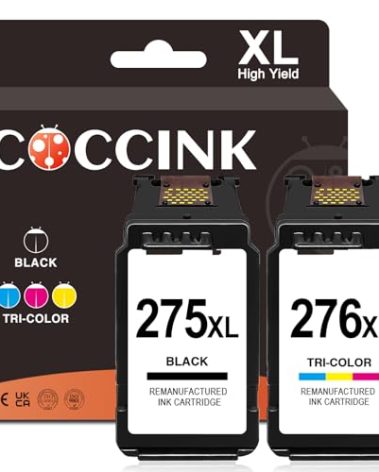 COCCINK 275XL 276XL for Canon Pixma TS3722 Ink Cartridges Pixma TS3720 TS3700 TR4720 TR4722 TR4700 TR4725 TS3522 TS3520 TS3500 Printer Remanufactured for Cannon Ink 275 276 XL PG-275 (1 Black 1 Color)