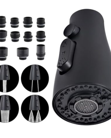 Hoozivt Kitchen Sink Faucet Replacement Parts, 4 Function Nozzle with 11 Adapters Compatible with Multiple Kitchen Sink Faucets, Easy to Replace Durable and Efficient, Black