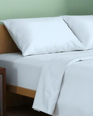 TEXAS LINEN CO. 100% Organic Cotton Sheets Queen Size - 4 PC Organic Cotton Queen Size Percale Weave Sheet Set, Soft, Cooling, Crisp, 16" Deep Pocket Hotel Quality Bedding Set - Light Blue