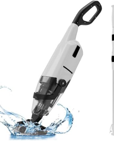 Cordless Pool Vacuum Cleaner for Above Ground Pool & In Ground Rechargeable Pool Vacuum Cleaner - 90 Mins Runtime, with 69" Telescopic Pole, Spa Vacuum for Hot Tub- Fast 3H Charge (Grey)
