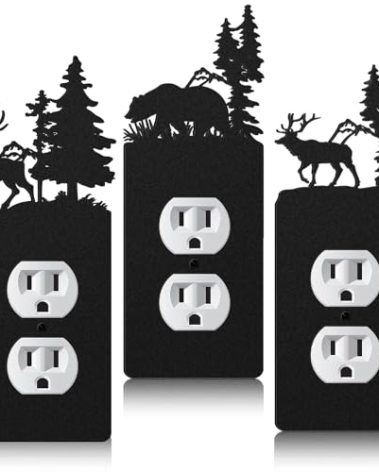 Lothee 3 Pcs Bear Light Switch Cover Plate Black Outlet Plate Cover Bear Elk Forest Mountain House Wall Light Outlet Decorative for Office Bedroom Home, Duplex Toggle(Exquisite)