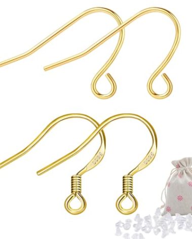 14K Gold Earring Hooks Hypoallergenic 200Pcs Ear Wires + Fish Hooks Jewelry Making Supplies Findings Nickel-Free with 200Pcs Clear Rubber Earring Backs for DIY Jewelry
