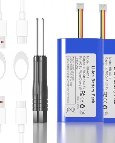 Emaks Upgraded 7000mAh Rechargeable Battery for AOSU Video Doorbell V8 - Replacement for Wireless Video Door Bell V8S, V8P, V8P1AX11, V8S1AX11,Includes USB-C Charging Cable & Installation Kit (2pack)