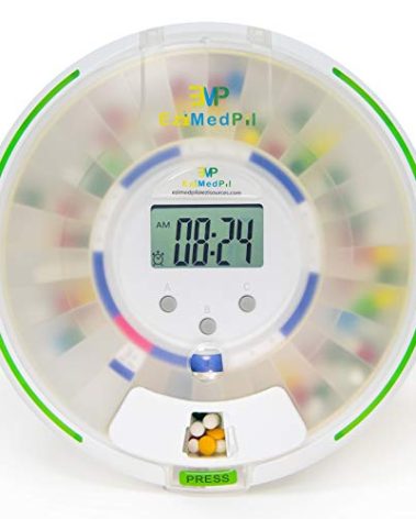 EziMedPil Automatic Pill Dispenser with Alarm, Sound & Light, up to 6 Alarms/Day, 6 Dosage Templates, Easy-Read Display, Frosted Lid & Locked 28-Day Medication Dispenser for Protecting Pills Privacy
