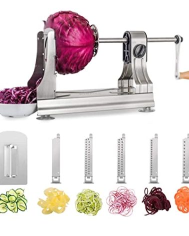 WellToBe 6-Blade Vegetable Spiralizer Spiral Slicer Veggie Pasta Spaghetti Maker for Healthy Low Carb/Paleo/Gluten - 304 Food Stainless Steel Body