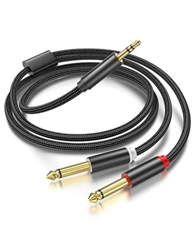 3.5mm to Dual 1/4 Adapter 1/8 to 6.35mm TS Mono Audio Cable Stereo Breakout Cord Y Splitter Compatible with iPhone, iPod, Computer Sound Card, Headphone, Speaker, Home Stereo System (3.3FT/1Pack)