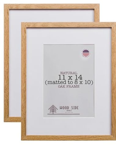Oak Wood Picture Frames 11x14 with Mat for 8x10 - Set of 2 - Natural Solid Wood Photo Frame Real Glass Wall Hanging